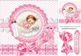 cute little baby girl with her pink teddy & bottle 8x8