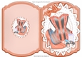 pretty stripe peach basque with bow in floral frame with accessories folded book