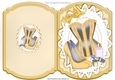 pretty stripe gold basque with bow in floral frame with accessories folded book