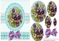 pretty purple pansies Oval pyramids with frill and purple bow A5