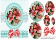 pretty pink lilies Oval pyramids with frill and purple bow A5