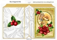 pretty snow cottage with red rose and holly A5 folded book