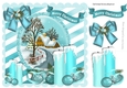 pretty turq candles with bow and cottage with snow 8x8