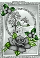 pretty snow cottage with silver rose and holly A4