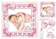 Sweet baby girl in bow frame with her bottle 8x8