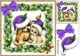 cute puppy and kitten in purple santa hats in festive frame 8x8