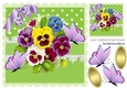 pretty coloured pansies on lace with lilac butterflies 8x8
