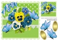 pretty blue shades of pansies on lace with blue butterflies 8x8