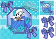 Cute Dalmation puppy in turq santa hat with christmas present & bows 8x8