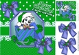 Cute Dalmation puppy in green santa hat with christmas present & bows 8x8