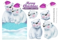 cute pair of polar bears in pink santa hats over the edge