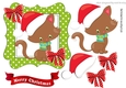 cute kitty in santa hat with red polka dot bows