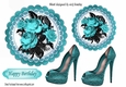 shabby chic turq roses/black toppers with sparkle turq shoes