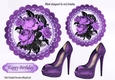 shabby chic purple roses/black toppers with sparkle purple shoes