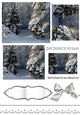 pretty snow scene of woodlands with pyramids, border, and bow