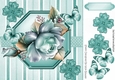 pretty turq roses in stripe/polkadot frame with bows and butterflies 8x8