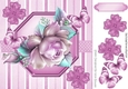 pretty pink roses in stripe/polkadot frame with bows and butterflies 8x8