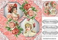 two lovely vintage ladies in peach bonnets frames with lace & flowers 8x8