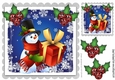 snowman with christmas presents & toony holly 8x8