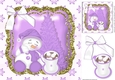 cute sleepy snowman with purple christmas tree and bow and gold frame 8x8