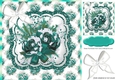 winter turq roses with snow & white bow  8x8