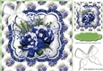 winter blue roses with snow & white bow  8x8