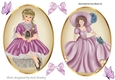two lovely vintage lady & Girl Topper card front with satin bows
