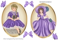 two lovely vintage lady & Girl Topper card front with purple satin bows