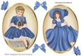 two lovely vintage lady & Girl Topper card front with blue satin bows