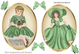 two lovely vintage lady & Girl Topper card front with green satin bows
