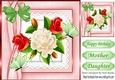 Pretty red/white roses with butterflies on lace with bow 8x8
