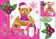 Cute teddy bear in cerise santa hat with present 8x8