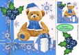 Cute teddy bear in blue santa hat with present 8x8