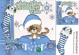 Kitty & mouse hiding from santa in box and stocking (blue) 8x8