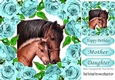 pretty horses framed with turq roses 8x8