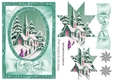 Lovely Christmas scene of a church with turq bow, star pyramids
