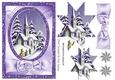 Lovely Christmas scene of a church with lilac bow, star pyramids