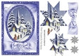 Lovely Christmas scene of a church with purple bow, star pyramids