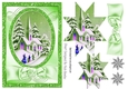 Lovely Christmas scene of a church with green bow, star pyramids