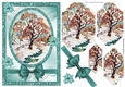 Lovely tree in the snow with turq poinsettias bracket pyramids