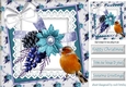 Lovely Robin With blue christmas arrangement and bow on lace 8x8