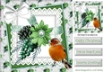 Lovely Robin With green christmas arrangement and bow on lace 8x8