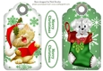 Cute kitty singing and puppy in stocking on snowflake tags