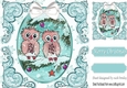 cute pair of owls on a branch with snow & bow (turq) 8x8