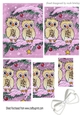 cute pair of owls on a branch with snow & bow (pink) pyramids