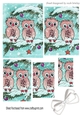 cute pair of owls on a branch with snow & bow (turq) pyramids