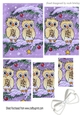 cute pair of owls on a branch with snow & bow (purple) pyramids
