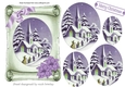 church in the snow with lilac poinsettias on a scroll oval pyramids