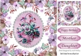 pretty pink pansies in a basket in floral frame with butterflies 8x8