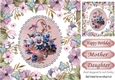 peach/blue pansies in a basket in floral frame with butterflies 8x8